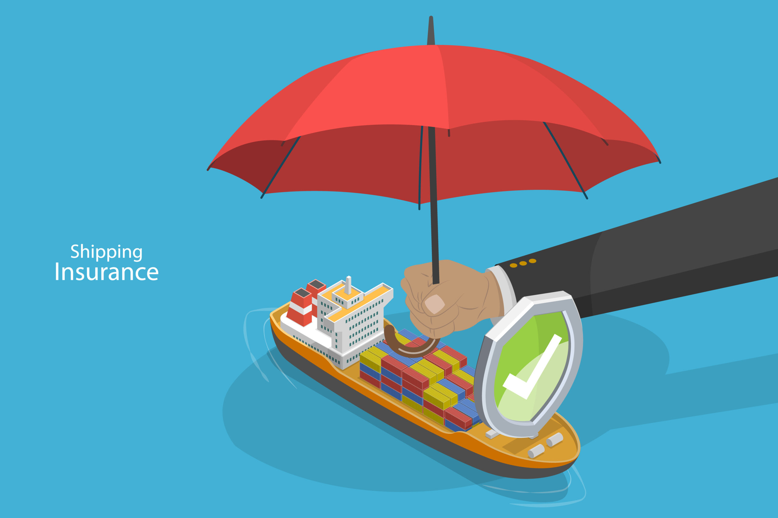 3D Isometric Flat Vector Conceptual Illustration of Shipping Insurance, Global Transportation Safety